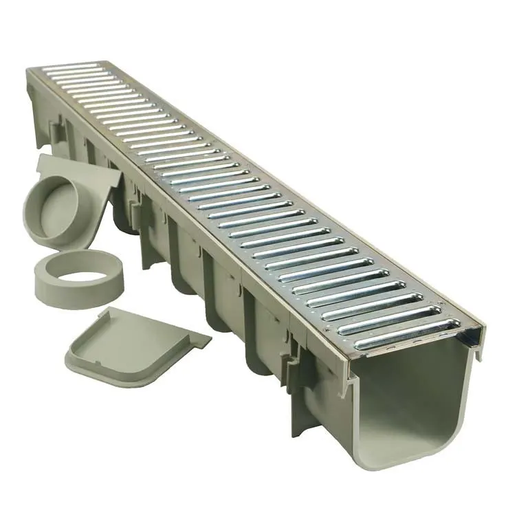 NDS 5 inch Pro Series channel drain — galvanized steel metal top grate